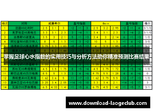 掌握足球心水指数的实用技巧与分析方法助你精准预测比赛结果